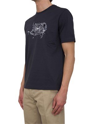 T-shirt Emporio Armani blu in jersey con ricamo logo e onde infrante in UOMO