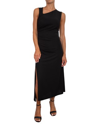 Abito midi iBlues in jersey nero con taglio geometrico e spacco laterale in DONNA