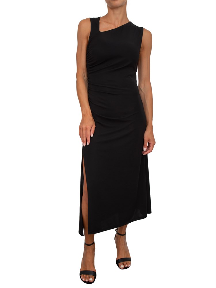 Abito midi iBlues in jersey nero con taglio geometrico e spacco laterale