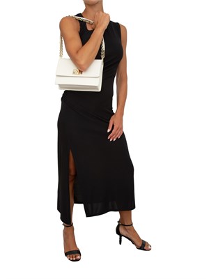 Abito midi iBlues in jersey nero con taglio geometrico e spacco laterale in DONNA