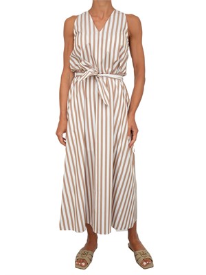 Abito lungo iBlues in popeline di cotone rigato beige in DONNA