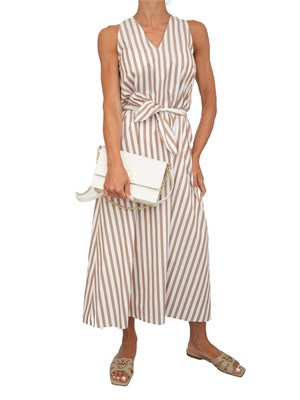 Abito lungo iBlues in popeline di cotone rigato beige in DONNA