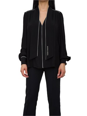 Camicia nera in georgette con sciarpa e piping Elisabetta Franchi in DONNA