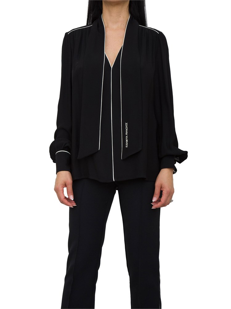Camicia nera in georgette con sciarpa e piping Elisabetta Franchi