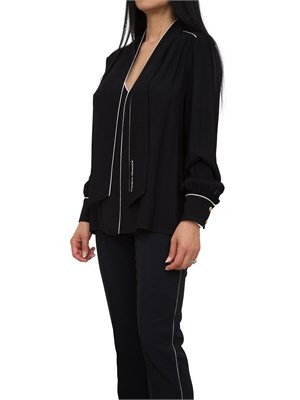 Camicia nera in georgette con sciarpa e piping Elisabetta Franchi in DONNA