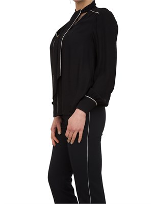 Camicia nera in georgette con sciarpa e piping Elisabetta Franchi in DONNA