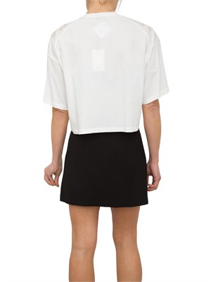 T-shirt bianca con ricamo fiore tono su tono Elisabetta Franchi in DONNA