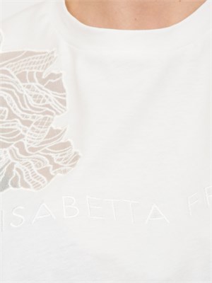 T-shirt bianca con ricamo fiore tono su tono Elisabetta Franchi in DONNA