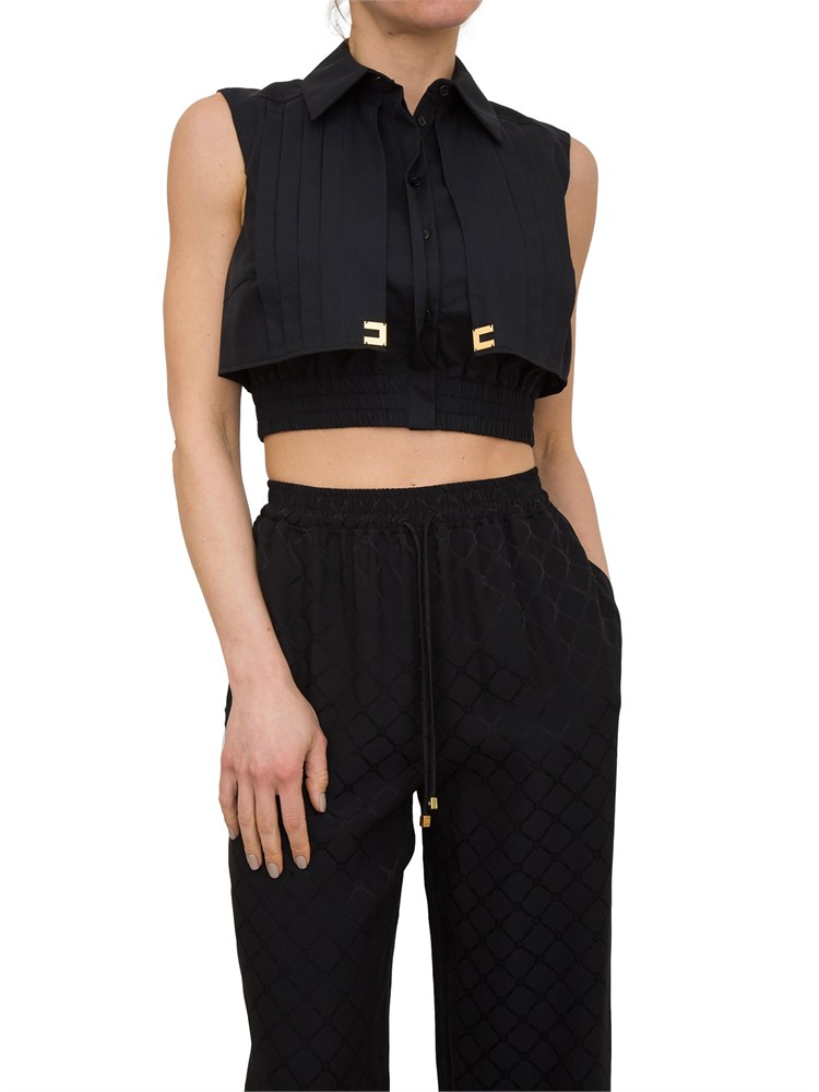 Camicia nera cropped in popeline con mantellina Elisabetta Franchi