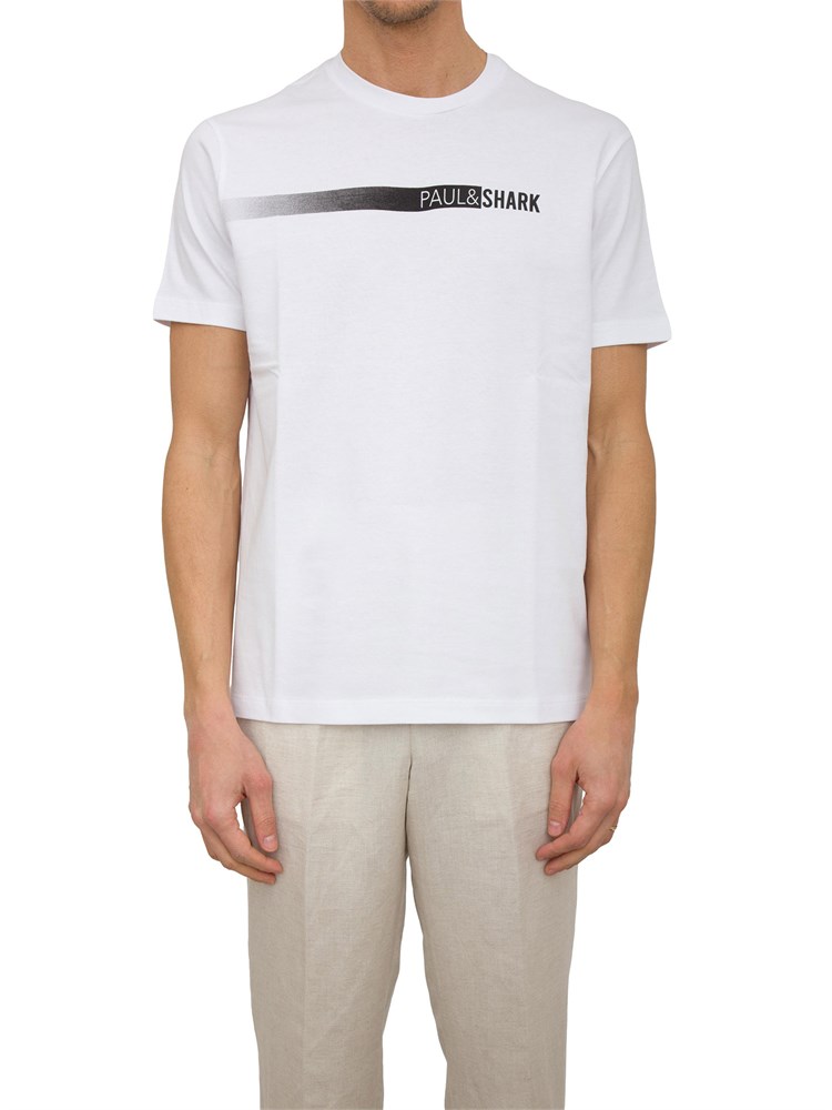 T-shirt Paul [and] Shark bianco in jersey di cotone con stampa