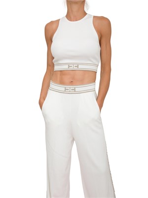 Cropped top Elisabetta Franchi in viscosa bianca con bande a contrasto in DONNA