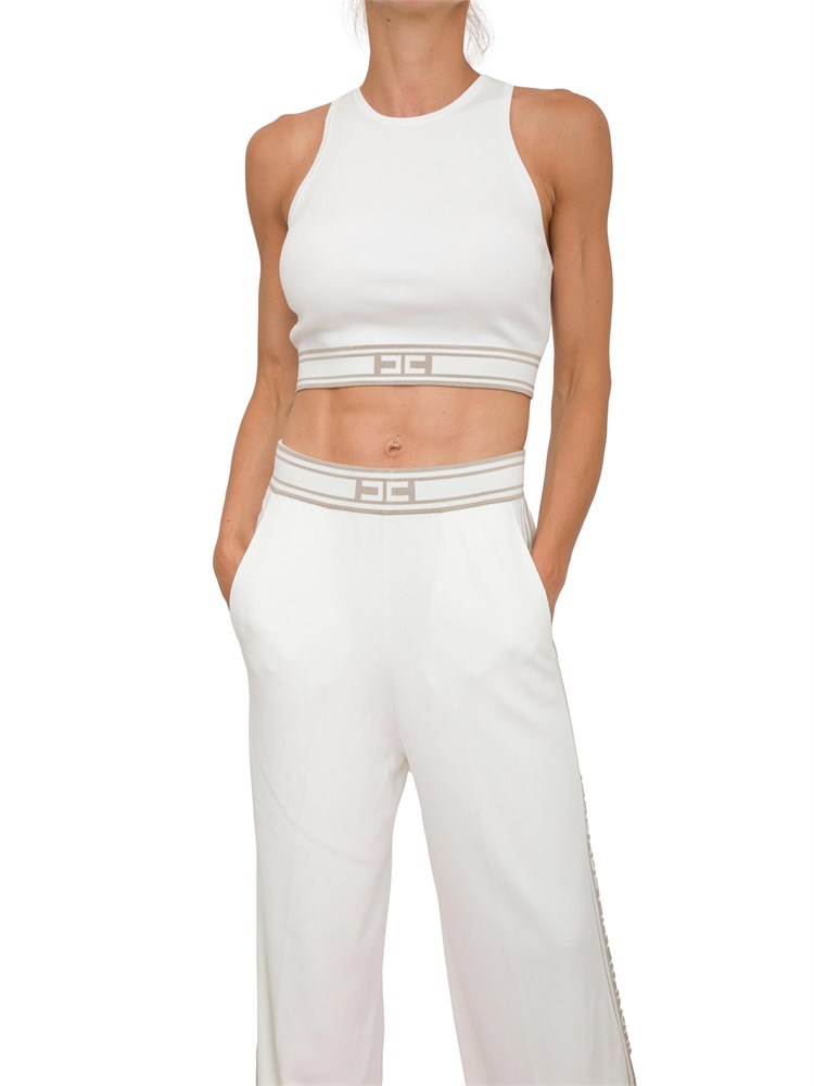 Cropped top Elisabetta Franchi in viscosa bianca con bande a contrasto