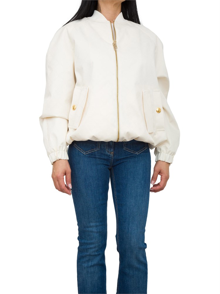 Giubbotto Elisabetta Franchi in tessuto tecnico jacquard bianco