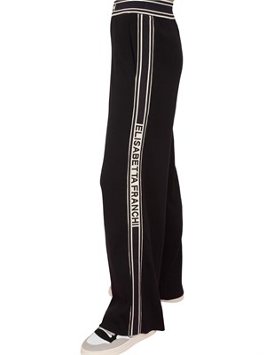 Pantaloni tuta Elisabetta Franchi in viscosa nera con bande a contrasto in DONNA