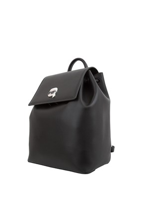 Zaino nero in ecopelle Karl Lagerfeld con patta logata in DONNA