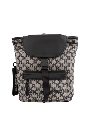 Zaino tessuto logo all over Karl Lagerfeld con coulisse e patta con fibbia in DONNA