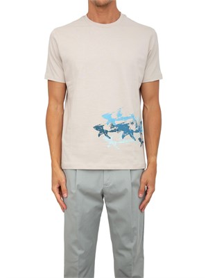 T-shirt Paul[and]Shark beige con stampa Sharks effetto distressed in UOMO