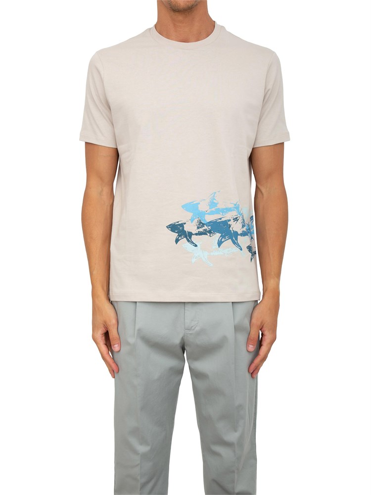 T-shirt Paul[and]Shark beige con stampa Sharks effetto distressed