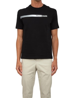 T-shirt Paul [and] Shark nero in jersey di cotone con stampa in UOMO