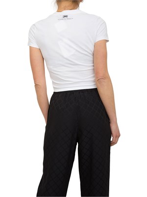 T-shirt bianca in jersey con collana a fiocco Elisabetta Franchi in DONNA