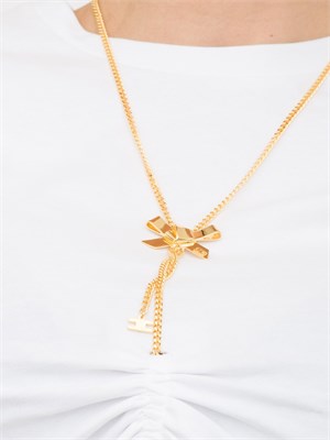 T-shirt bianca in jersey con collana a fiocco Elisabetta Franchi in DONNA