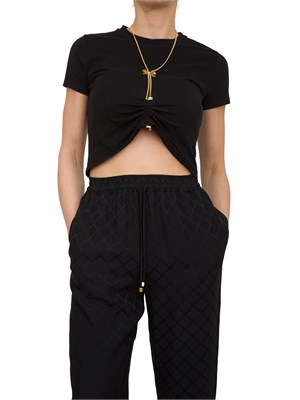 T-shirt nera in jersey con collana a fiocco Elisabetta Franchi in DONNA