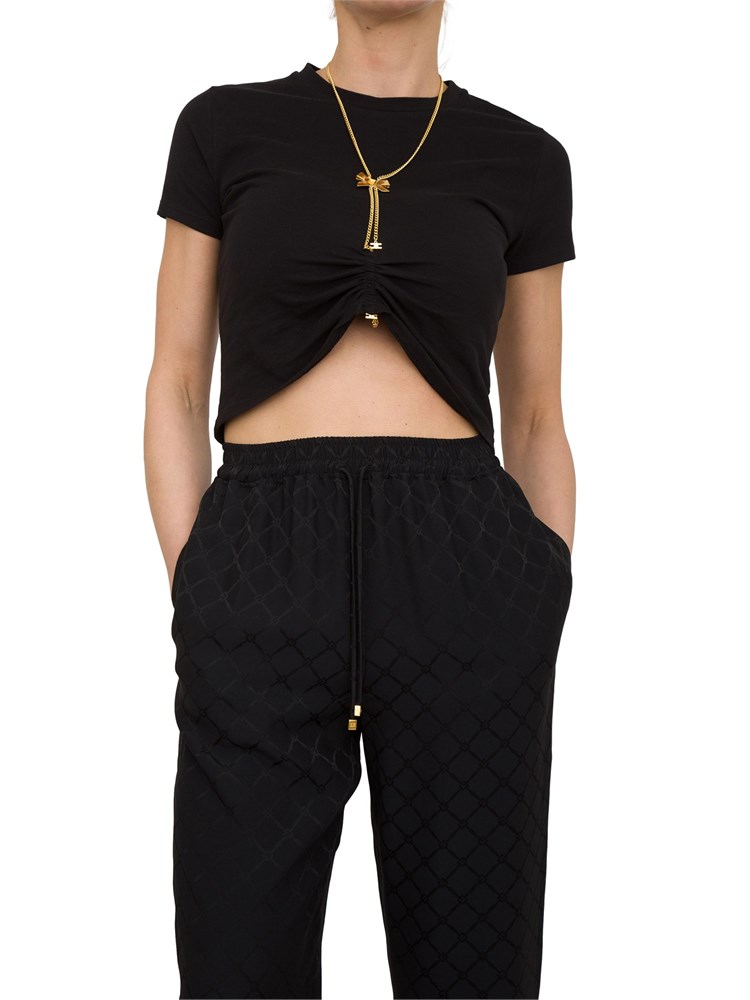 T-shirt nera in jersey con collana a fiocco Elisabetta Franchi