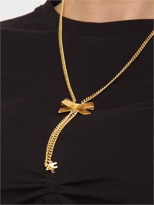 T-shirt nera in jersey con collana a fiocco Elisabetta Franchi in DONNA