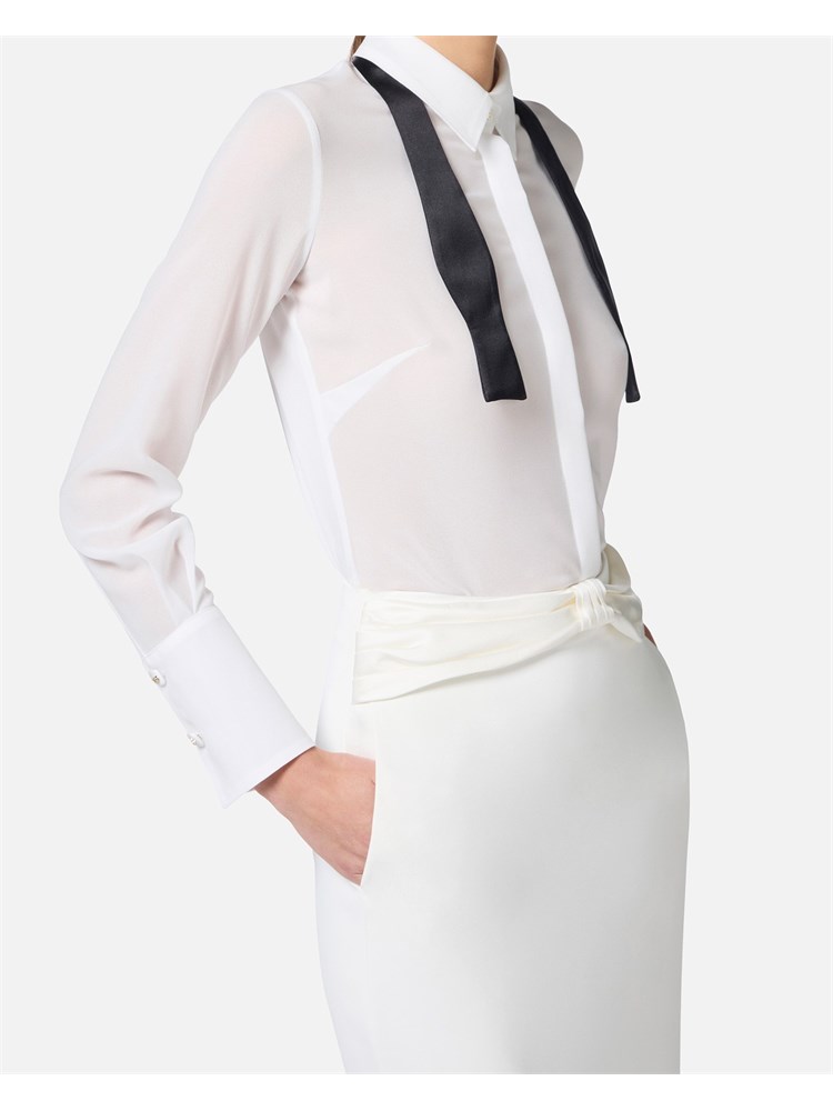 Camicia avorio in georgette con cravattino Elisabetta Franchi