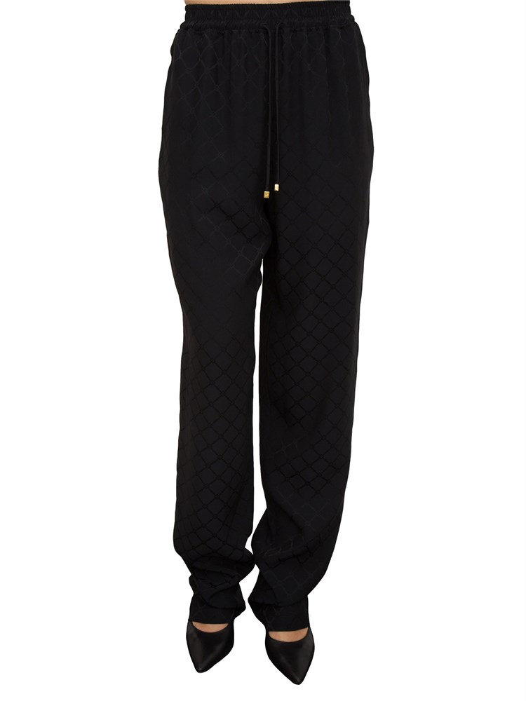 Joggers neri in satin con losanga jacquard Elisabetta Franchi