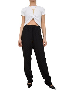 Joggers neri in satin con losanga jacquard Elisabetta Franchi in DONNA