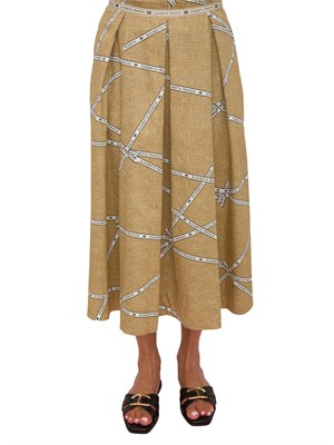 Gonna Elisabetta Franchi in cotone beige con stampa rafia e nastro in DONNA