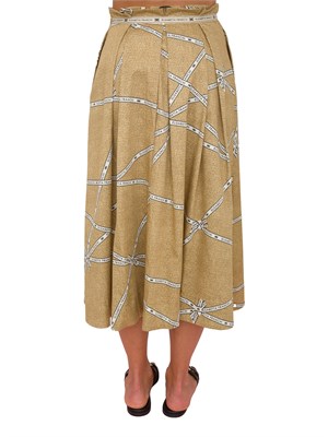 Gonna Elisabetta Franchi in cotone beige con stampa rafia e nastro in DONNA