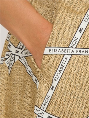 Gonna Elisabetta Franchi in cotone beige con stampa rafia e nastro in DONNA