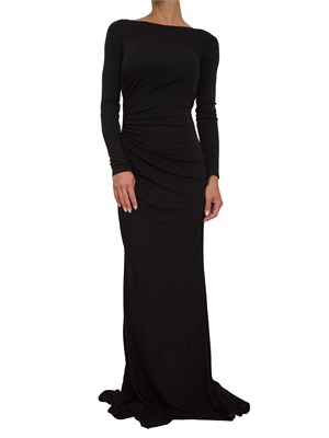 Abito lungo Elisabetta Franchi in jersey nero con drappeggi e chiusura logo spalle
650,00 € in DONNA