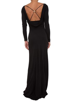 Abito lungo Elisabetta Franchi in jersey nero con drappeggi e chiusura logo spalle
650,00 € in DONNA