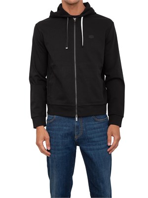Felpa uomo Emporio Armani con cappuccio e zip in tessuto punto Roma nero in UOMO
