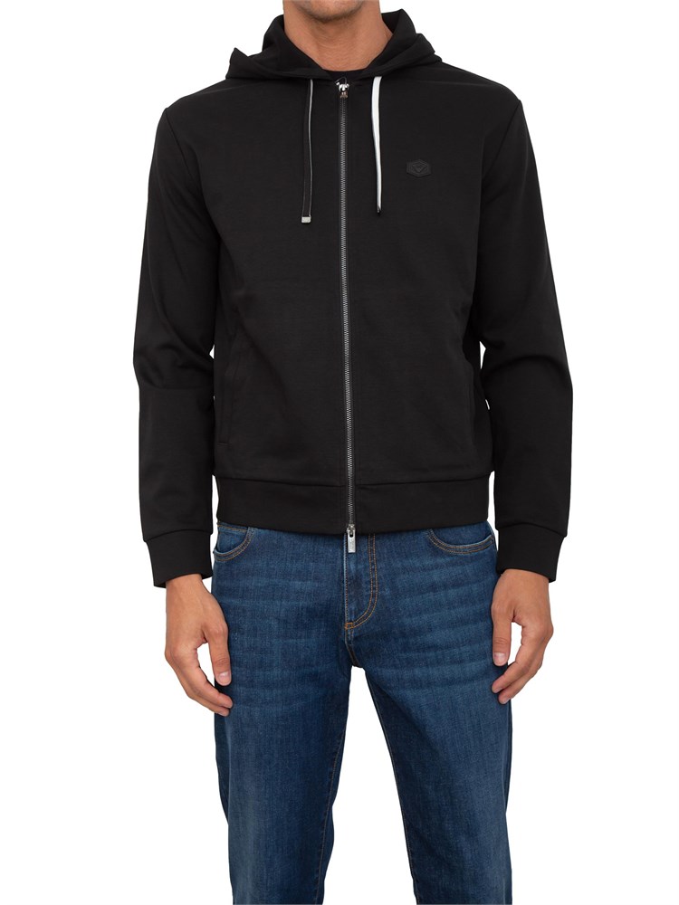 Felpa uomo Emporio Armani con cappuccio e zip in tessuto punto Roma nero