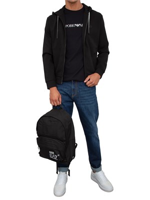 Felpa uomo Emporio Armani con cappuccio e zip in tessuto punto Roma nero in UOMO
