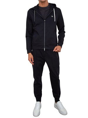 Felpa uomo Emporio Armani con cappuccio e zip in tessuto punto Roma blu in UOMO