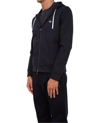 Felpa uomo Emporio Armani con cappuccio e zip in tessuto punto Roma blu in UOMO