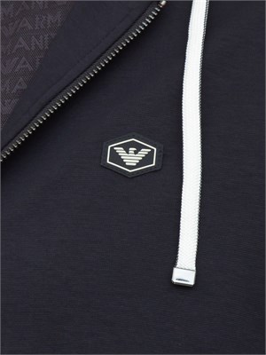 Felpa uomo Emporio Armani con cappuccio e zip in tessuto punto Roma blu in UOMO