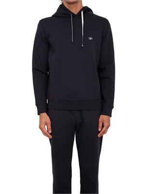 Felpa uomo blu Emporio Armani con cappuccio e micro patch logo in UOMO