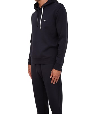Felpa uomo blu Emporio Armani con cappuccio e micro patch logo in UOMO