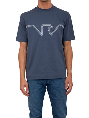 T-shirt Emporio Armani uomo in cotone blu chiaro con aquila sagomata in UOMO
