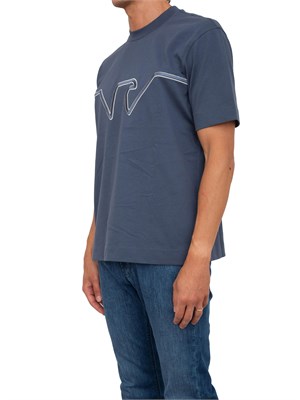 T-shirt Emporio Armani uomo in cotone blu chiaro con aquila sagomata in UOMO
