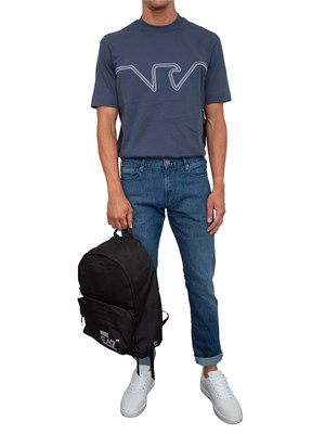 T-shirt Emporio Armani uomo in cotone blu chiaro con aquila sagomata in UOMO