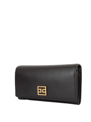 Portafoglio nero Elisabetta Franchi in ecopelle con patta logo oro in DONNA