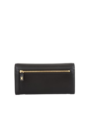 Portafoglio nero Elisabetta Franchi in ecopelle con patta logo oro in DONNA