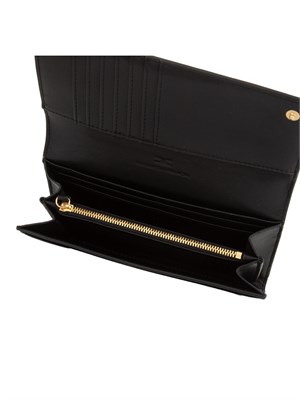 Portafoglio nero Elisabetta Franchi in ecopelle con patta logo oro in DONNA
